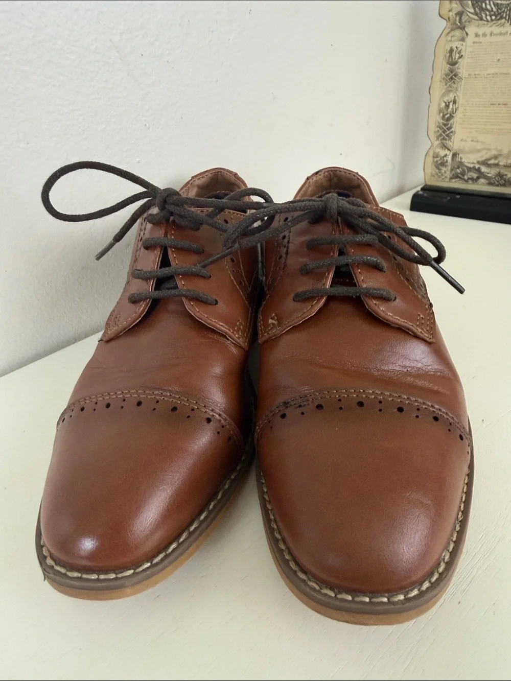 (S-2425) Ashford Hayes Tan Leather Cap-Toe Derby Shoes, Size: 13